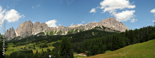 Beautiful panoramic view of Cristallo Dolomite Group. Mount Cristallo near Cortina d'Ampezzo is an iconic peak in the Dolomites. Veneto, Italy.