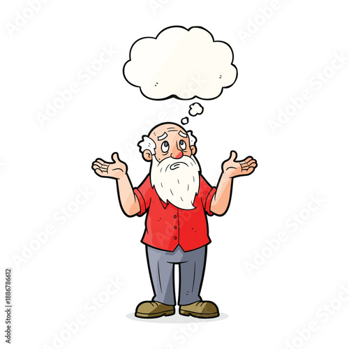 Man with thought bubble and confused expression