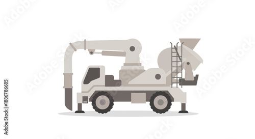 Modern Concrete Pump Truck With Mixer Boom In Flat Design Vector Illustration