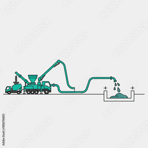Modern Concrete Pumping System Delivering Material To Construction Site Infrastructure