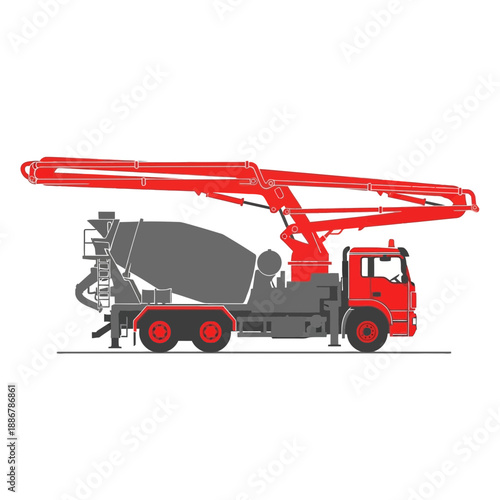 Modern Concrete Pumping Truck Equipment For Building Industry Vector Graphic
