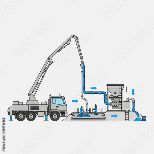 Modern Concrete Pumping Truck At Work Site Illustrating Construction Process And Advanced Technology