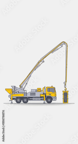 Modern Concrete Pumping Truck Industrial Construction Equipment Vector Illustration Asset