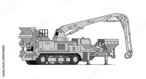 Modern Concrete Pumping Truck Industrial Construction Equipment Vector Illustration Design