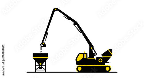 Modern Construction Concrete Pump Truck Delivering Cement Material Vector Illustration