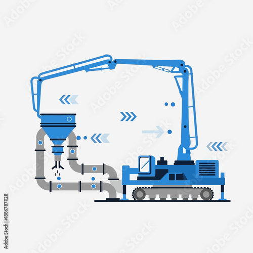 Modern Construction Concrete Pumping System Flat Vector Graphic For Building Industry Projects And