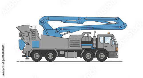 Modern Construction Concrete Pump Truck Outline Illustration Heavy Equipment Industry