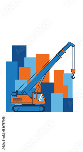 Modern Construction Crane Building Urban Skyline Development Project Flat Vector