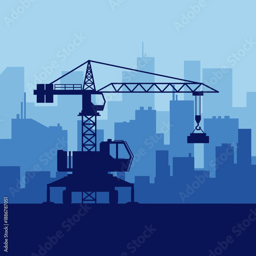 Modern Construction Crane Silhouette Against Dynamic Urban Cityscape Background Scene