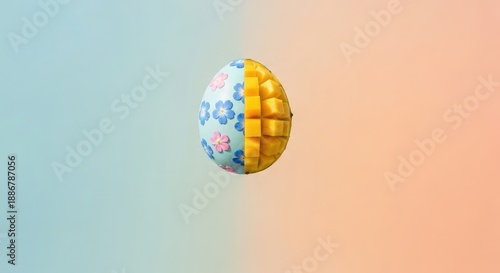 Wallpaper Mural Colorful Easter Egg Split Design with Floral Pattern and Golden Interior Texture Torontodigital.ca