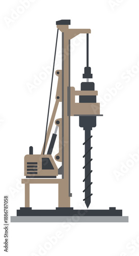 Modern Drilling Rig Heavy Machinery Construction Site Foundation Engineering Work Ground Preparation
