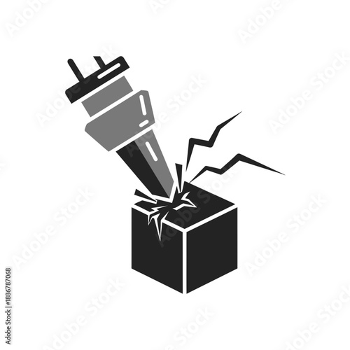 Modern Drill Bit Crushing Solid Geometric Shape With Electric Surge Graphic