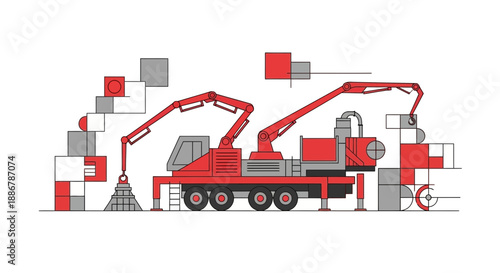 Modern Construction Cranes Building Dynamic Geometric Structures With Abstract Blocks