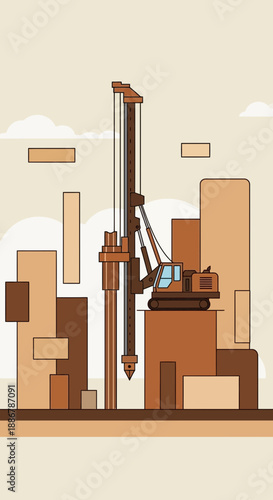 Modern Drilling Rig Working On An Urban Construction Site For Foundation Engineering Development