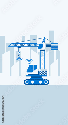 Modern Construction Crane With Wireless Connectivity And Digital Automation Technology
