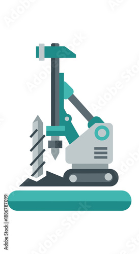Modern Earth Drilling Rig Flat Design Illustration For Foundation Work And Mining Operations