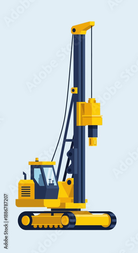 Modern Engineering Foundation Drilling Machine Heavy Industry Work Vector Graphics