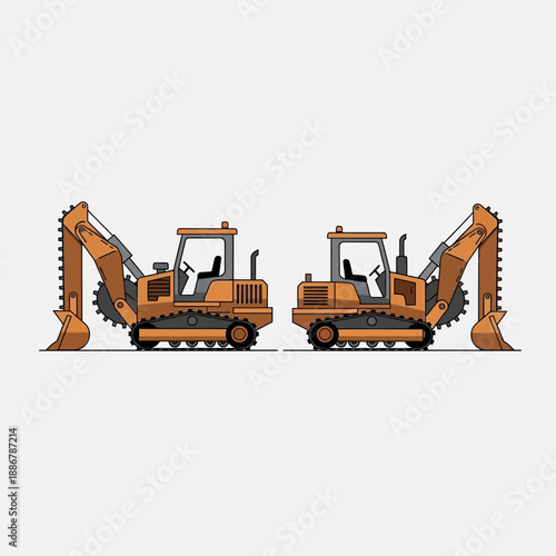 Modern Construction Equipment Heavy Machinery Industrial Trackhoe Vector Art