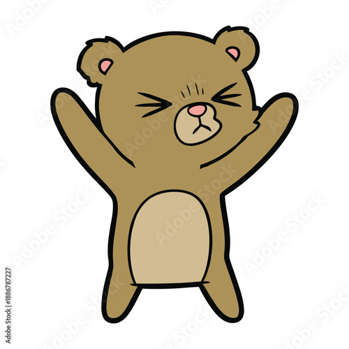 Angry cartoon bear character with raised hands