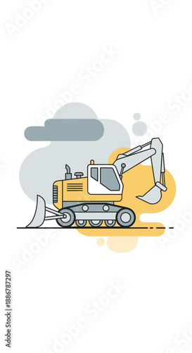 Modern Construction Excavator Vehicle With Bucket And Tracks Minimalist Graphic Design Element