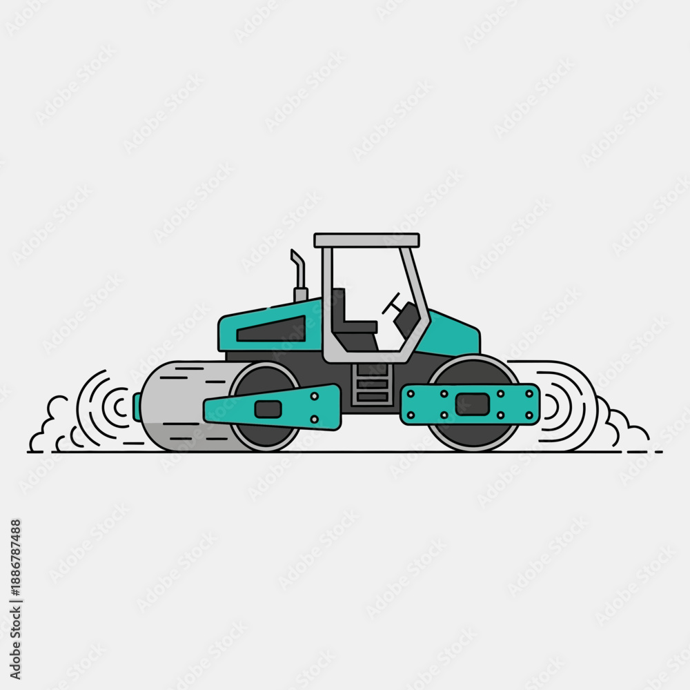 Fototapeta premium Modern Construction Road Roller Heavy Equipment Vector Illustration For Development Projects