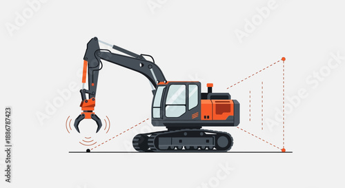 Modern Excavator With Smart Sensing Technology Operating On A Construction Site Vector Illustration