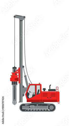 Modern Construction Pile Driver Equipment For Foundation Work Vector Illustration Isolated On