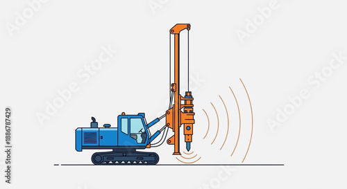 Modern Construction Piling Machine Drilling Foundation Work Illustration Essential Heavy Equipment