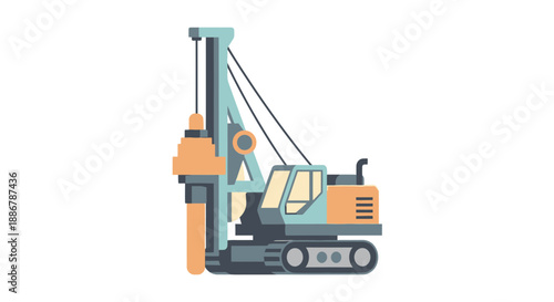Modern Construction Pile Driver Equipment For Ground Foundation Work Vector Illustration