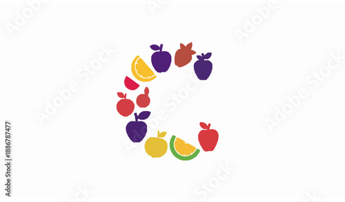 Fresh Fruit Vitamin C Letter Logo Flat Vector Illustration on White