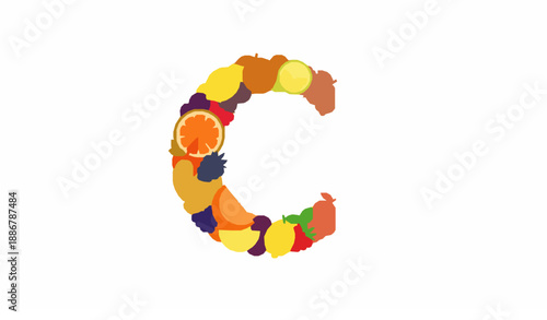 Vitamin C Fresh Fruit Letter C Logo Icon Flat Vector Illustration