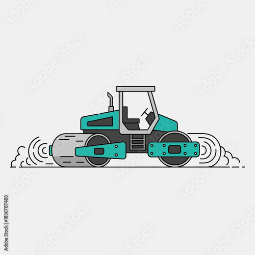 Modern Construction Road Roller Heavy Equipment Vector Illustration For Development Projects