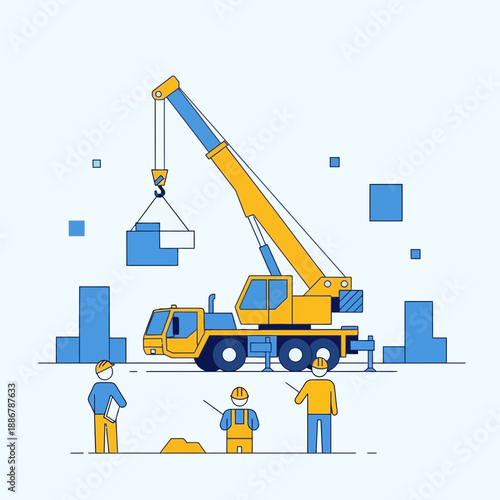 Modern Construction Site With Crane And Engineers Working On Development Project