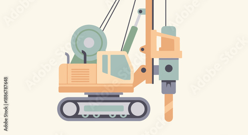 Modern flat design construction drilling rig heavy machinery vector illustration