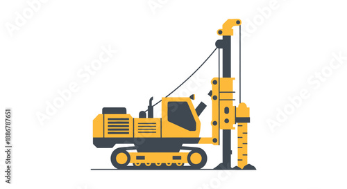 Modern Flat Design Construction Drilling Rig Equipment Yellow Vector Graphic Illustration