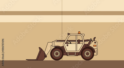 Modern Flat Design Construction Telehandler Operating Earth Moving Equipment Vector Illustration