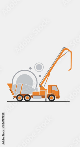 Modern Construction Vehicle Pumping Concrete On Site Illustration Heavy Duty Industry Equipment