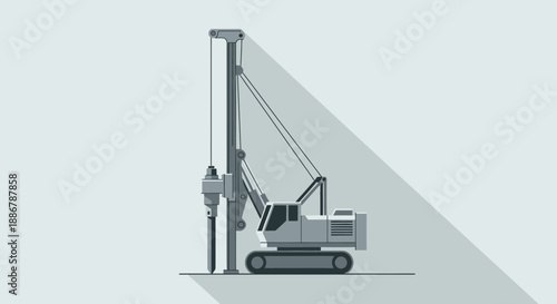 Modern Flat Design Heavy Duty Construction Pile Driver Machine Illustration