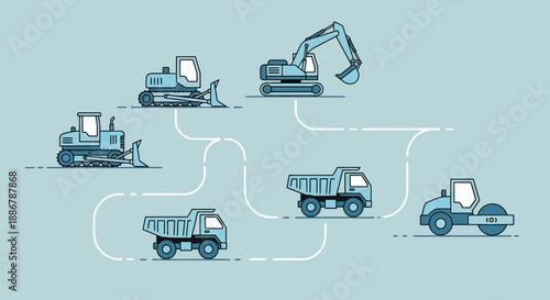 Modern Construction Vehicles Collection Illustration Featuring Heavy Machinery And Equipment