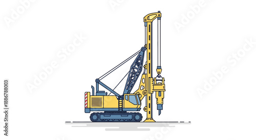 Modern Crawler Pile Driver Vector Illustration Construction Site Equipment Foundation Drilling