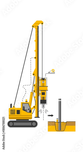 Modern Crawler Drill Machine Working On Foundation Piling Construction Site