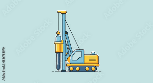 Modern Flat Design Illustration Of A Powerful Pile Driver For Heavy Construction Projects