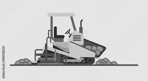 Modern Flat Design Illustration Of Heavy Asphalt Paver Laying Road Material Construction Site