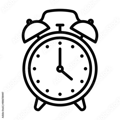 Simple black alarm clock icon on white background