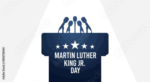 A graphic illustration of a podium with microphones and the text "Martin Luther King Jr. Day" displayed.