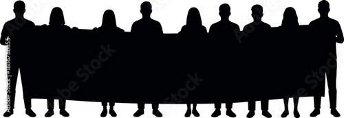 A Group of People Holding a Long Blank Banner