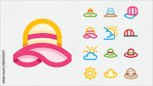 Summer hats and headwear icons set
