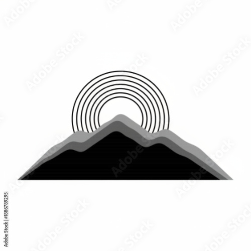 Mountain Sunrise/Sunset with Concentric Signal Waves