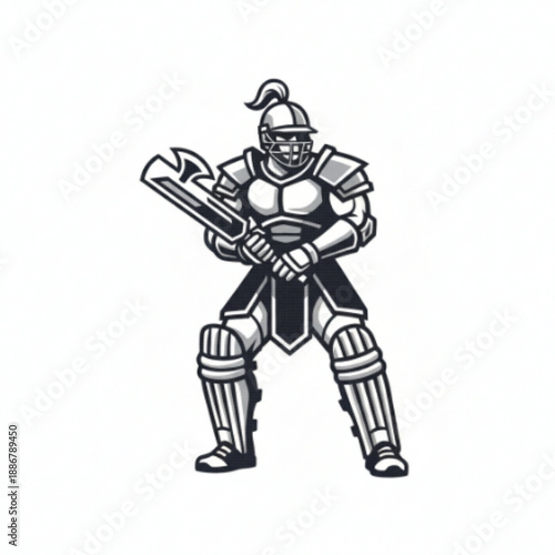 Knight Cricketer Mascot Ready to Bat in Armor
