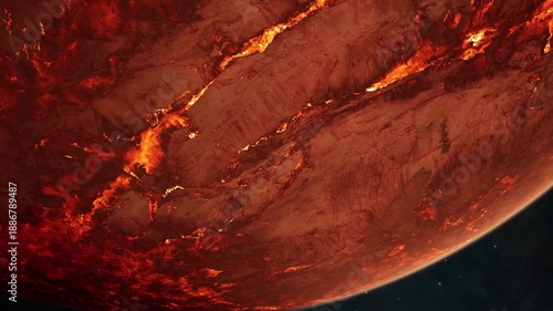Fiery Lava Planet Surface with Glowing Molten Cracks